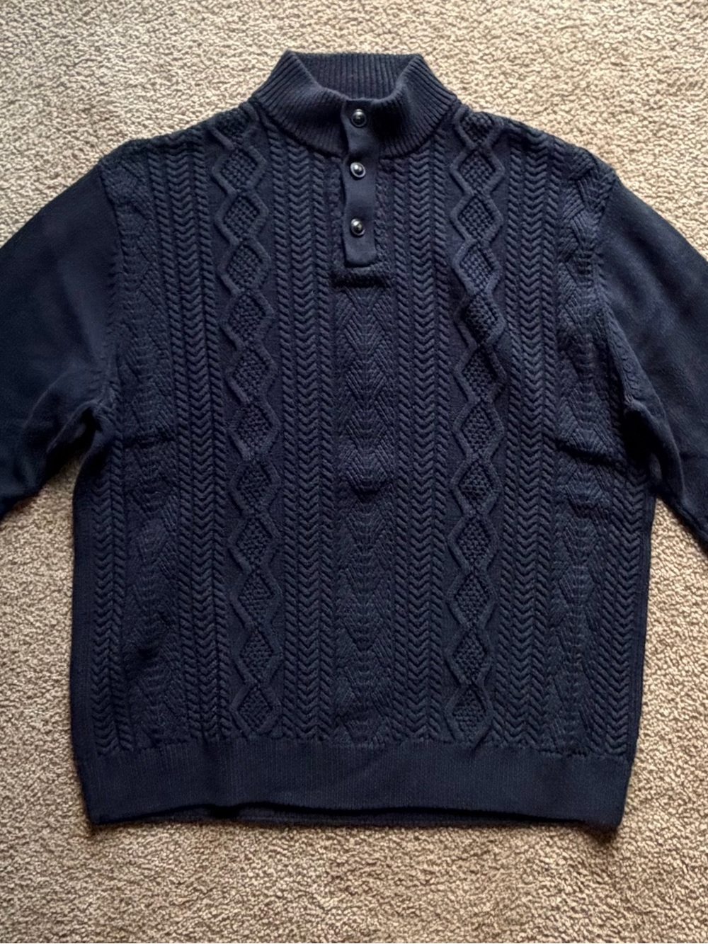 Chaps Navy Cable-Knit Turtleneck Half-Placket Sweater
